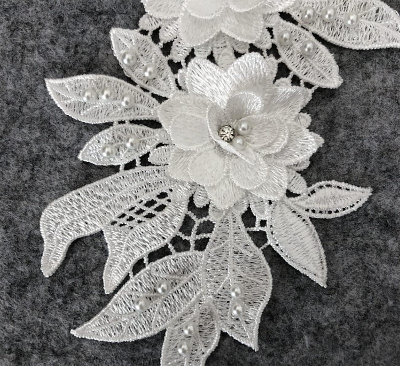 Ruinuo 3D Lace Beads Flower Applique Patches Sew on Patches Embroidery Appliques Rhinestone Sewing Wedding Dress Collar Decor White - Image 3